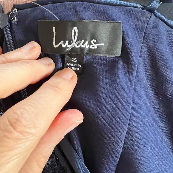 🔴 2 for $20 Lulus Call the Limo Blue Sequin Faux Wrap Bodycon Dress S - Picture 9 of 12